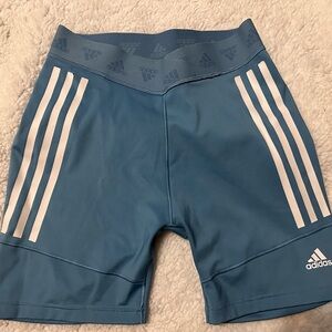 adidas Teal Compression Shorts with White Three-Stripes